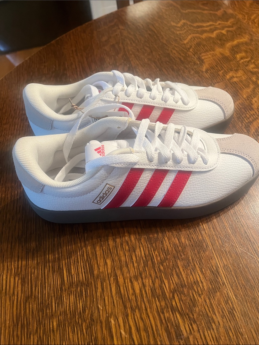 adidas Women’s White Sneakers with Pink-Red Three Stripes